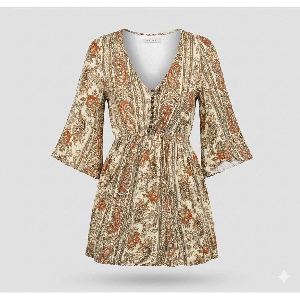 Mink Pink Women's Brown, Tan, Orange Paisley‎ Pattern Short Dress. Size S